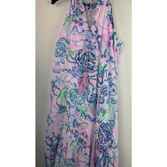 Lilly Pulitzer Everly Maxi Dress Mermaid Halter Ruffle Pink Sleeveless Size XL - Picture 12 of 16